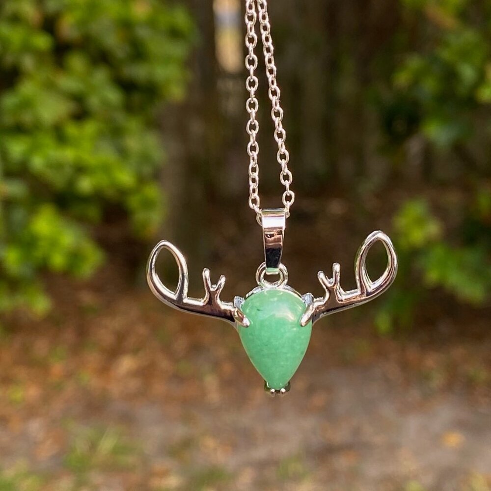 NEW Green Aventurine  Antlers Pendant Necklace